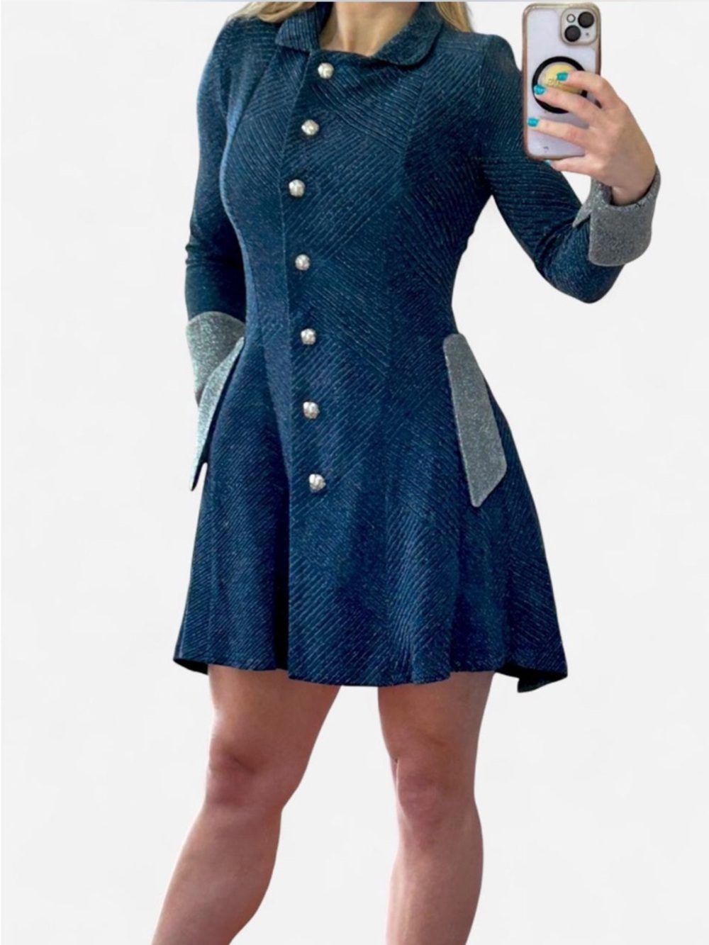 RARE Archive Vtg 90s Saint Gil Paris Metallic Knit Jacket Mini Dress XS